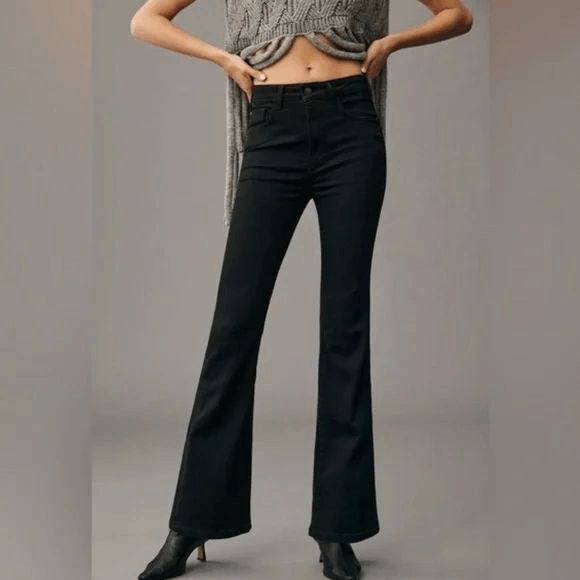 NWT $140 Pilcro Anthropologie The Icon Black Flared Stretch Jeans Size 18W Hi-Ri - Picture 2 of 9
